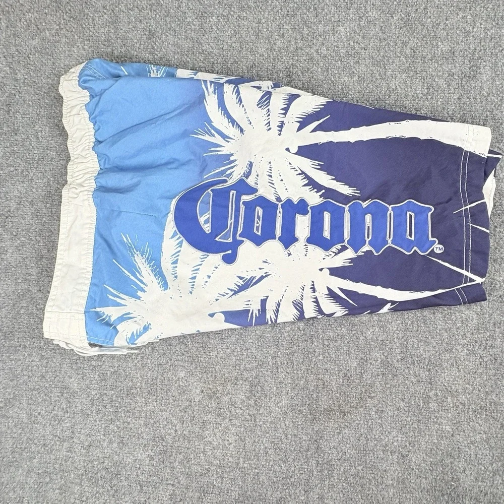 Corona Swim Trunks Mens M Board‎ Shorts Palm Tree Blue Tropical Coastal Beach